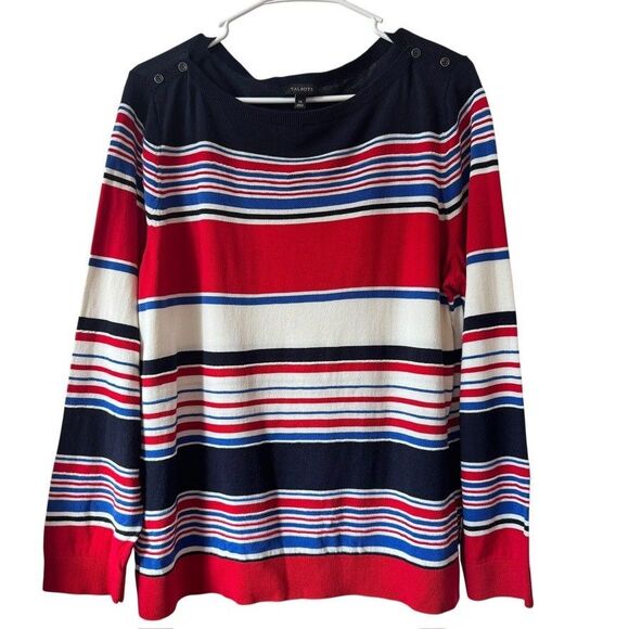 Talbots Women's XL Red White Blue Striped Pullover Sweater Boat Neck Nautical - Picture 2 of 5